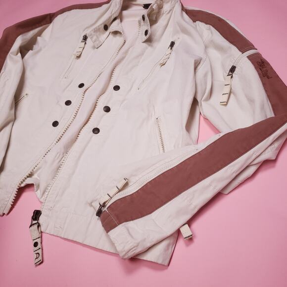 Vtg Diesel 90s white/ brown lightwght Mens racer jacket - Picture 2 of 8